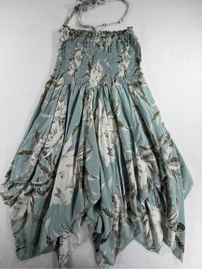Hula Hula Hawaii Floral Handkerchief Hem Halter Dress One Size